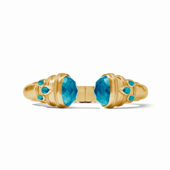JULIE VOS CANNES CUFF gold in Iridescent London Blue large hinged bangle STUNNER - Picture 1 of 8